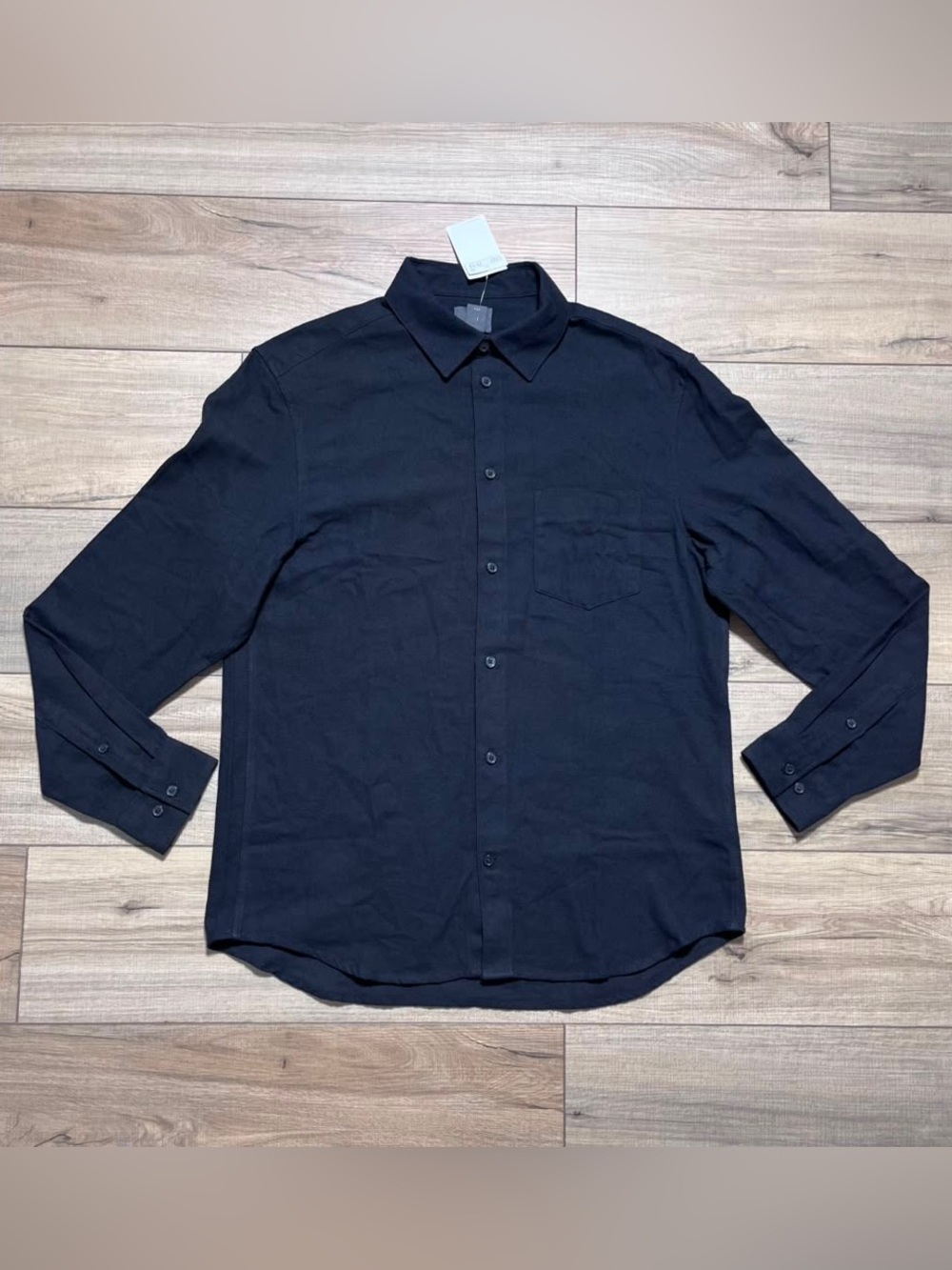 H&M Mens Long‎ Sleeve Regular Fit Button Up Shirt Size Medium Black 100% Cotton